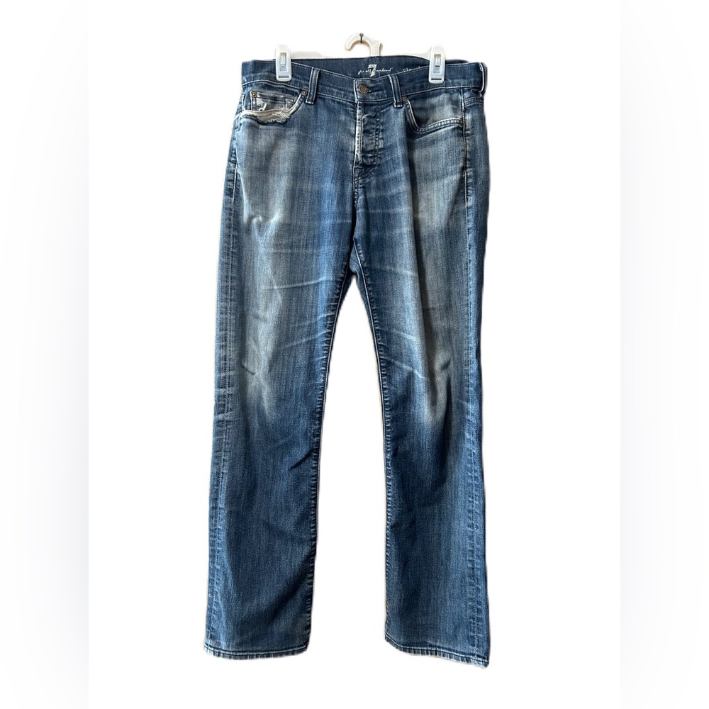 7 For All Mankind Mens Standard Jeans W32  L32 Light Wash Classic Distressed